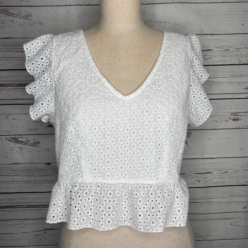 Wild Fable Eyelet Peplum Crop Top White Size L